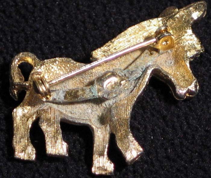 Cute Vintage Donkey Pin Gold Tone with Many Stones  