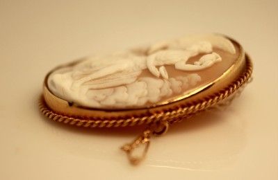 Victorian carved shell cameo brooch Hebe Zeus Eagle pin  