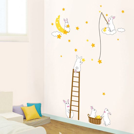 Rabbit Moon Star Kids Room Wall Stickers Home Decals  