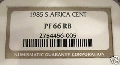 PHENOMEMAL RAINBOW TONED SOUTH AFRICA COIN NGC PF 66 RB 1985 1 cent 