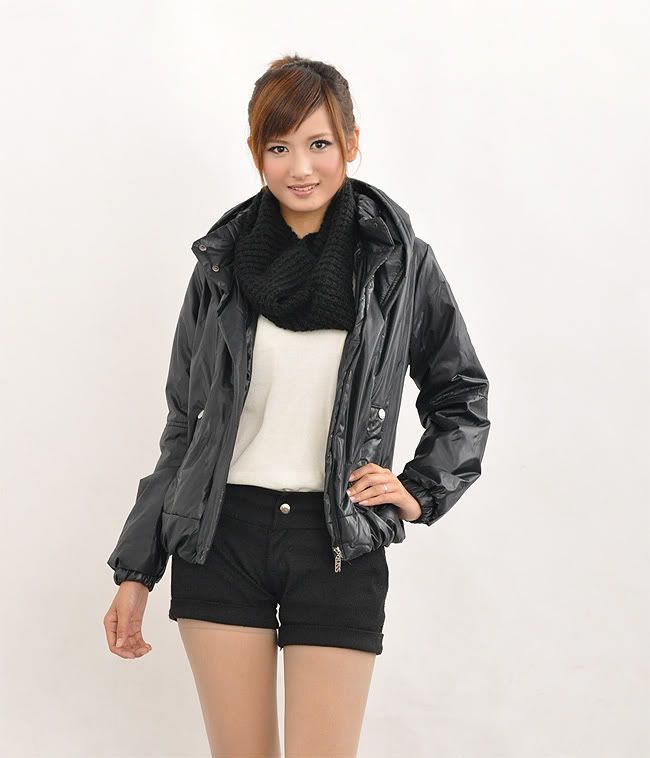 New Designed Women Short Hoodie Down Cutton Elastic Band Wind Coat 