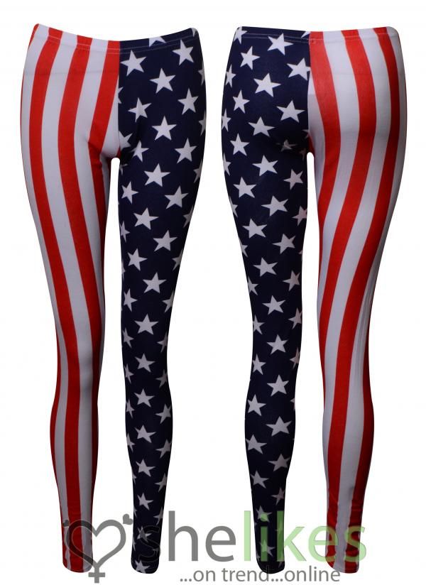 Womens Full Length Leggings Ladies American Flag Stars Stripes Legging 