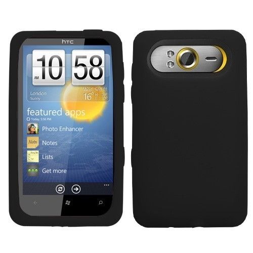 Black Rubber Silicone SKIN Case Cover T Mobile HTC HD7  