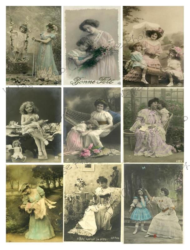 Vintage Mother Daughter Postcard Collage Sheet C72  
