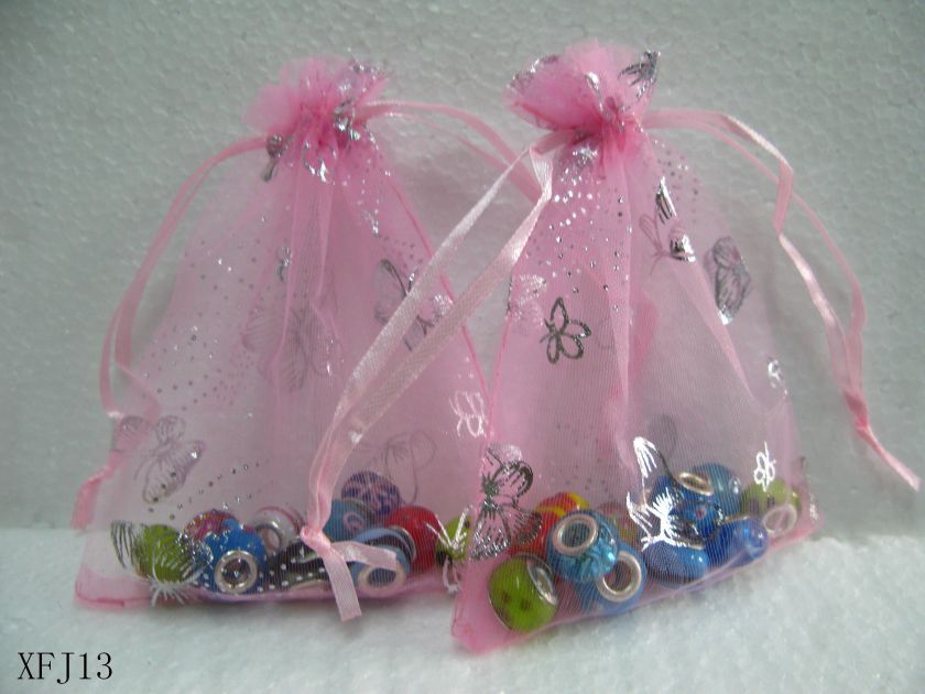 Pink Butterfly Drawstring Organza Wedding Party Favor Gift bags 3.5X5 
