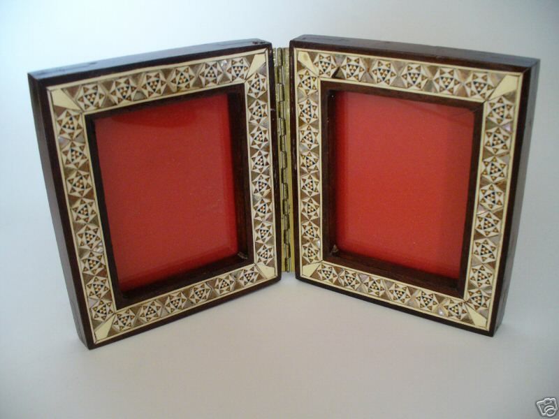 Egyptian Inlaid Wood Picture Frame Double Side 3.5 X 3  