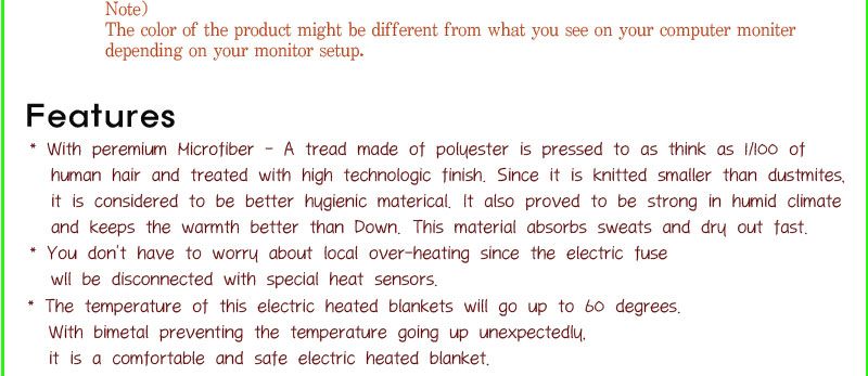 Microfiber Electric heated blankets Mattress Pad Purple  
