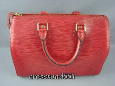 Authentic Louis Vuitton Red Epi Speedy 25 Hand Bag Very Good  
