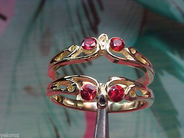 Inlaid VVS Clean RUBY Heavy 14kt Gold Ring Guard  