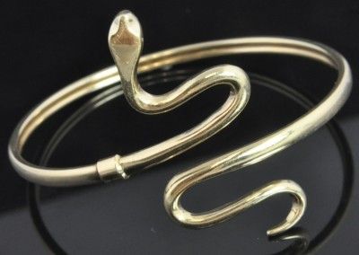 Estate Vintage 14K Yellow Gold Wrapping Snake Bangle Cuff Bracelet 