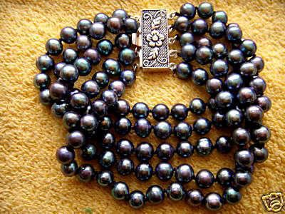 Wonderful five strands 6mm black pearl bracelet 8  