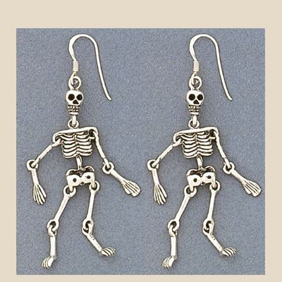 Sterling Silver Skeleton Halloween Day of Dead Earrings  